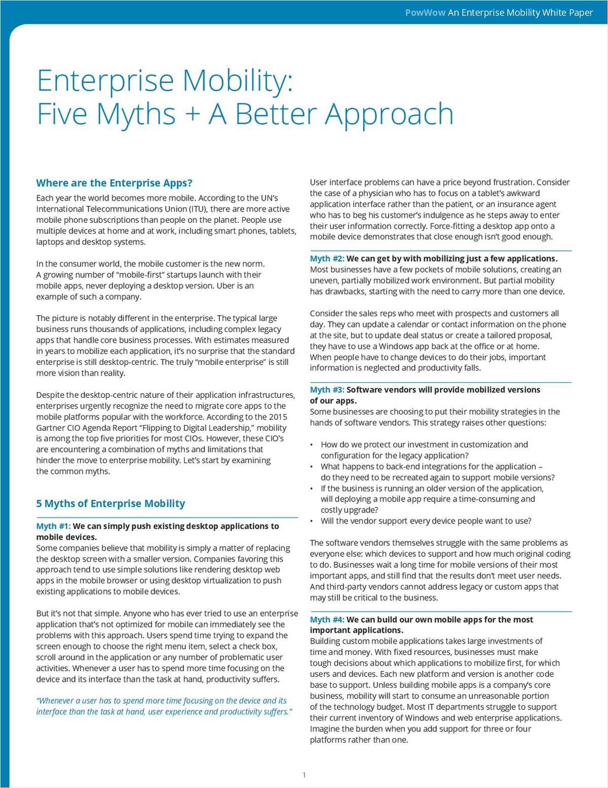 New Whitepaper: Enterprise Mobility, Five Myths + A Better Approach