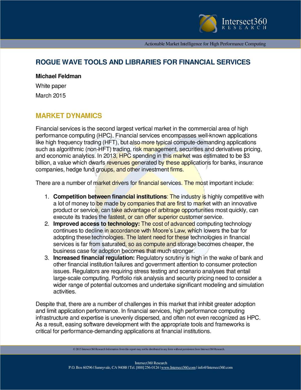 Rogue Wave tools and libraries for financial services