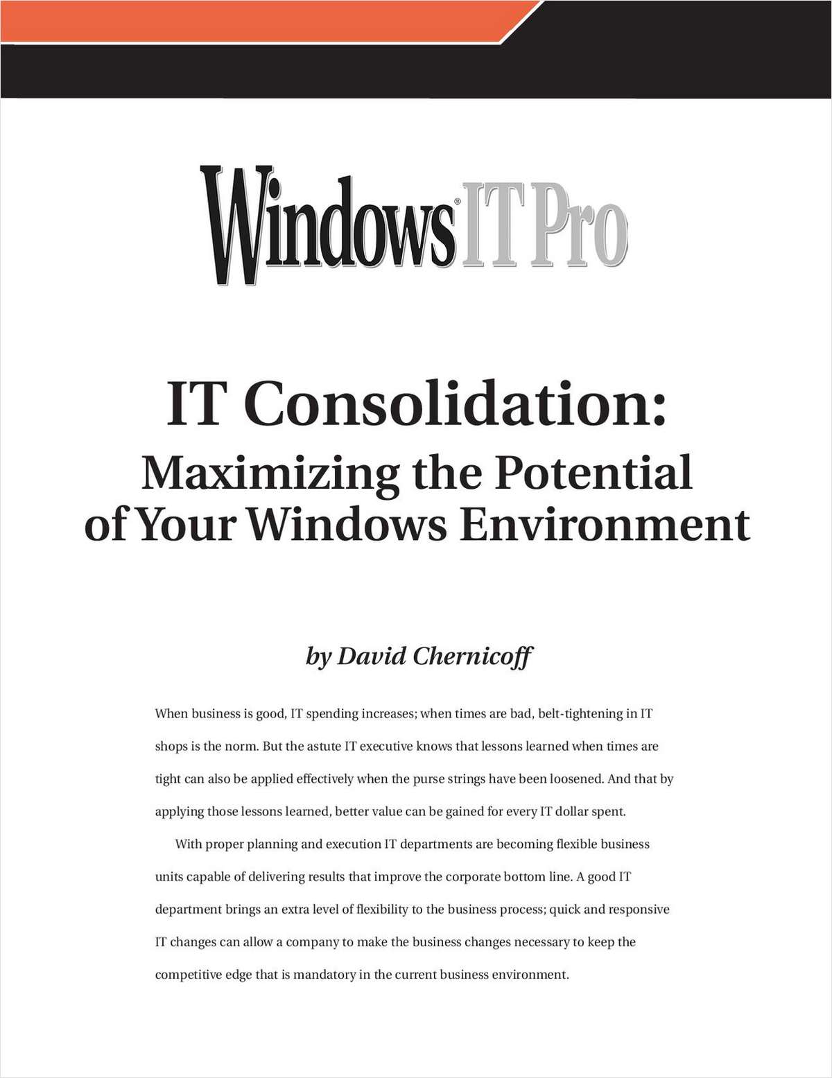IT Consolidation: Maximizing the Potential of Your Windows Environment