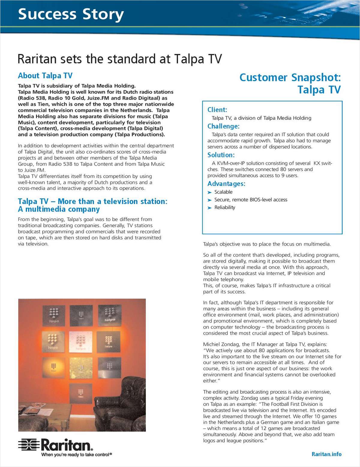 Raritan Sets the Standard at Talpa TV