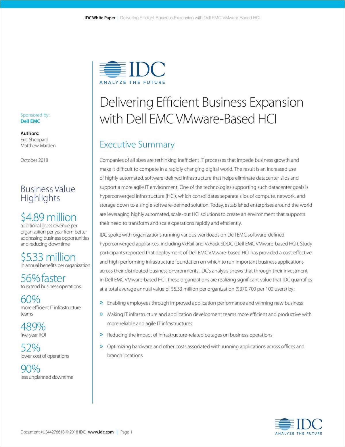 Delivering Efficient Business Expansion with Dell EMC VMware-Based HCI