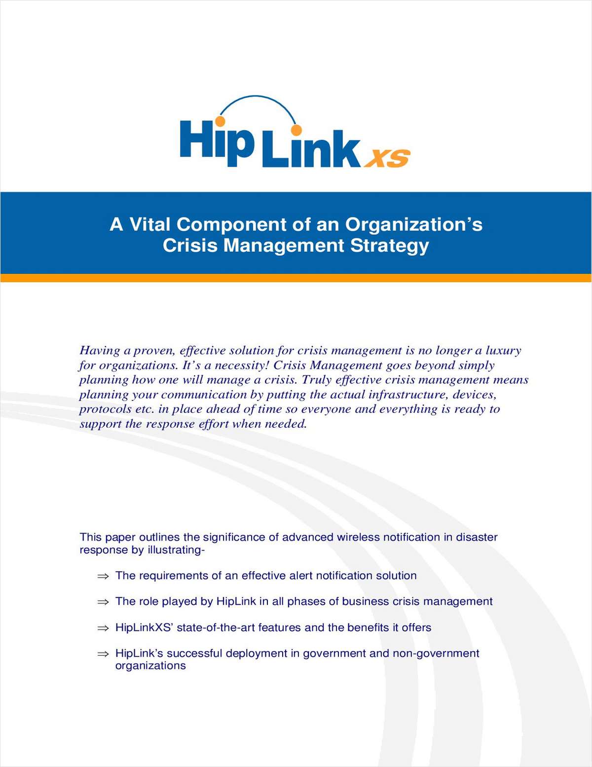 HipLinkXS® - A Vital Component of an Organization's Crisis Management Strategy