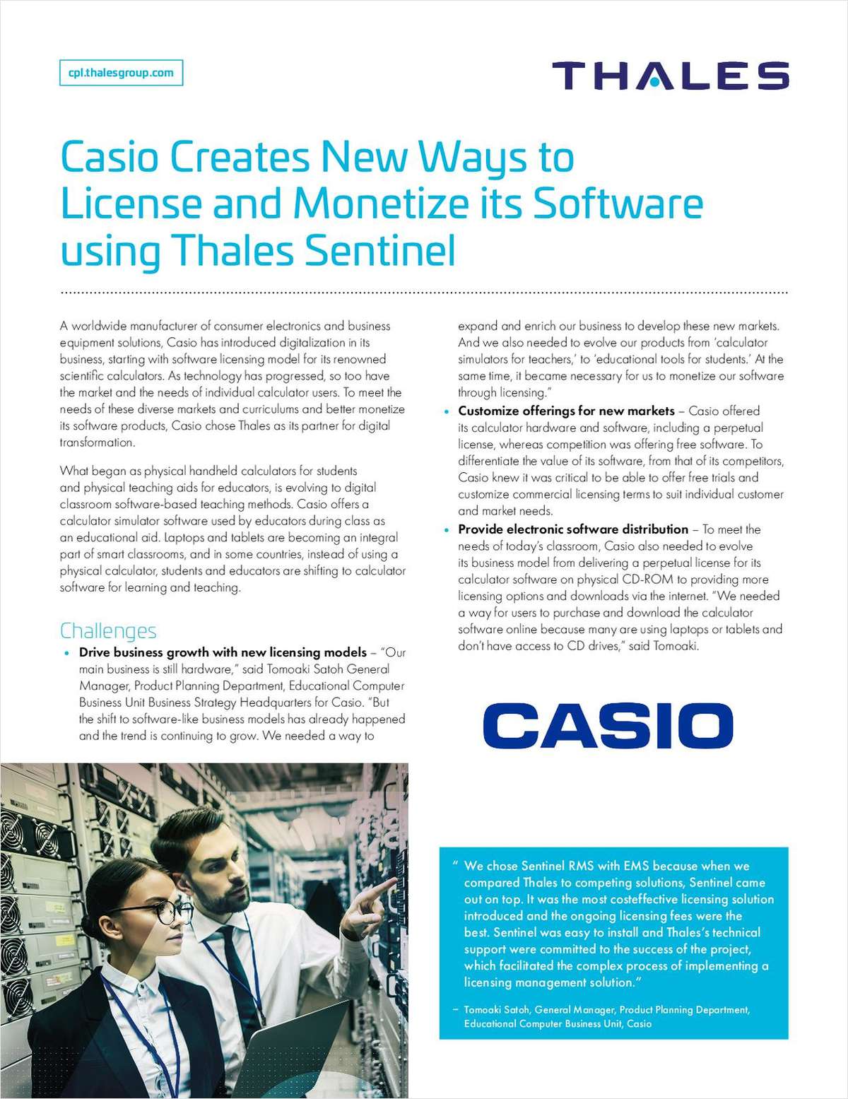 Casio Creates New Ways to License and Monetize its Software using Thales Sentinel