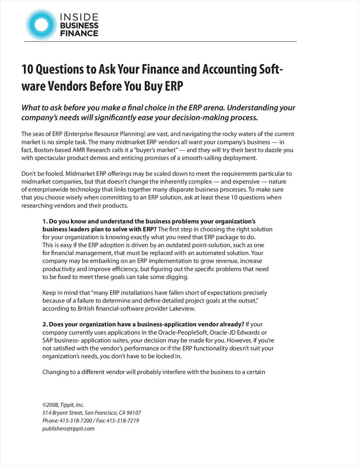 10 Questions to Ask Your Finance and Accounting Software Vendors Before You Buy ERP