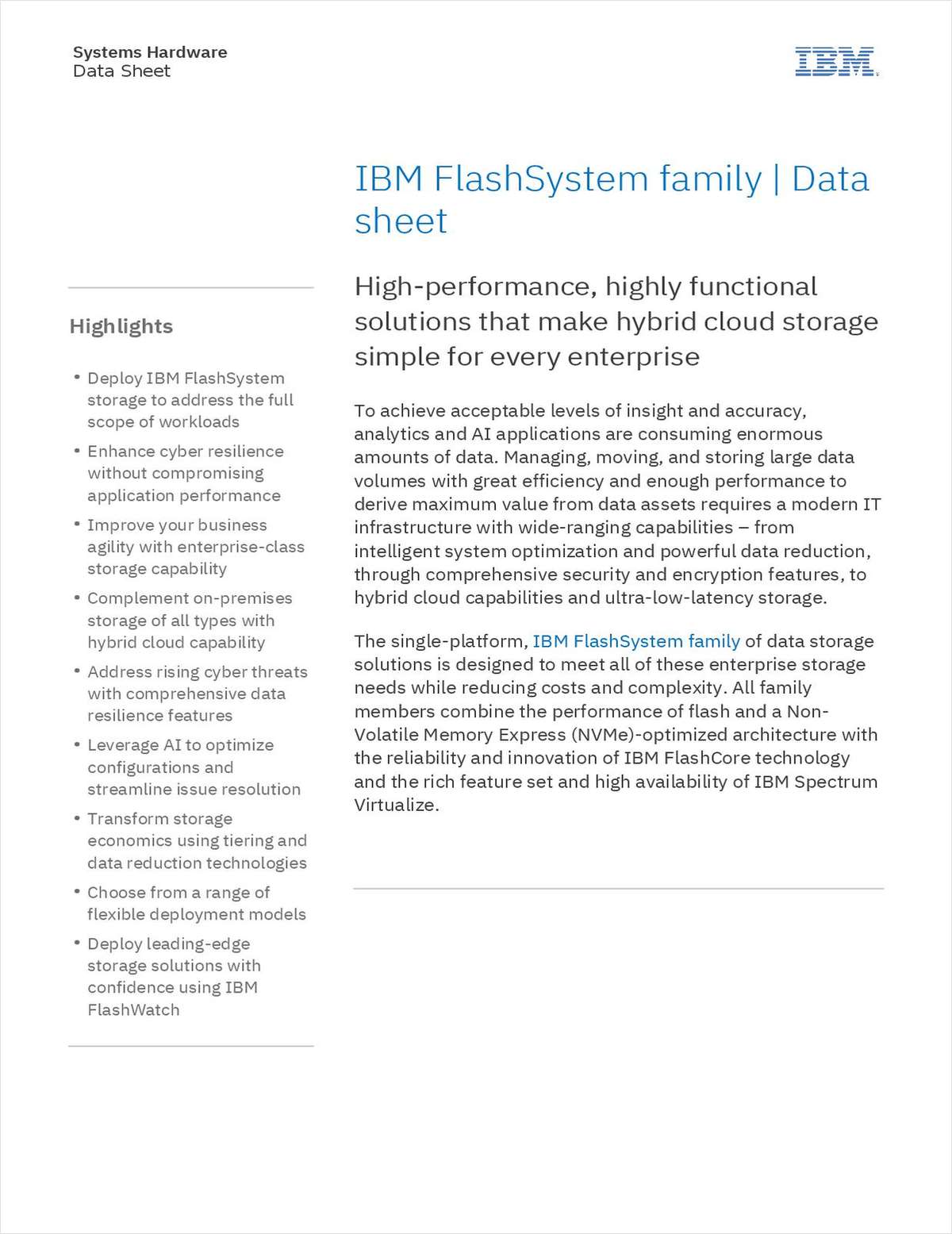 IBM FlashSystem family | Data sheet