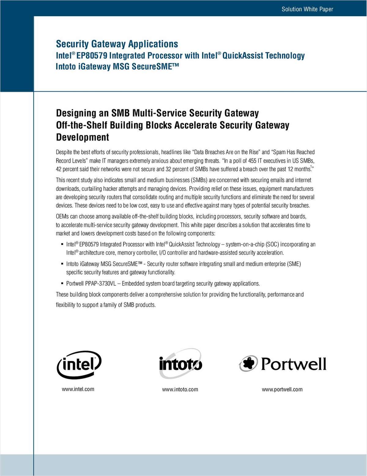 Designing an SMB Multi-Service Security Gateway Off-the-Shelf Building Blocks Accelerate Security Gateway Development