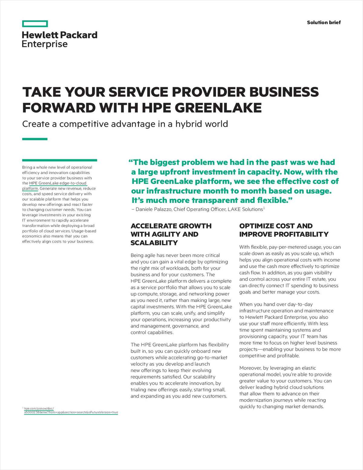 Take Your Service Provider Business Forward with HPE GreenLake