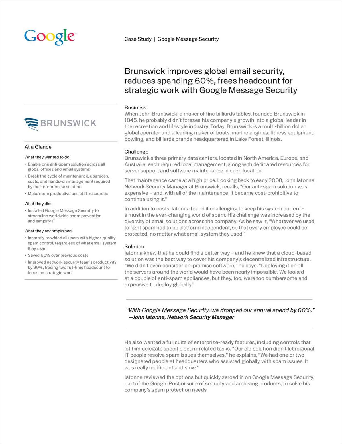 Brunswick Bowls a Perfect Game with Google Message Security