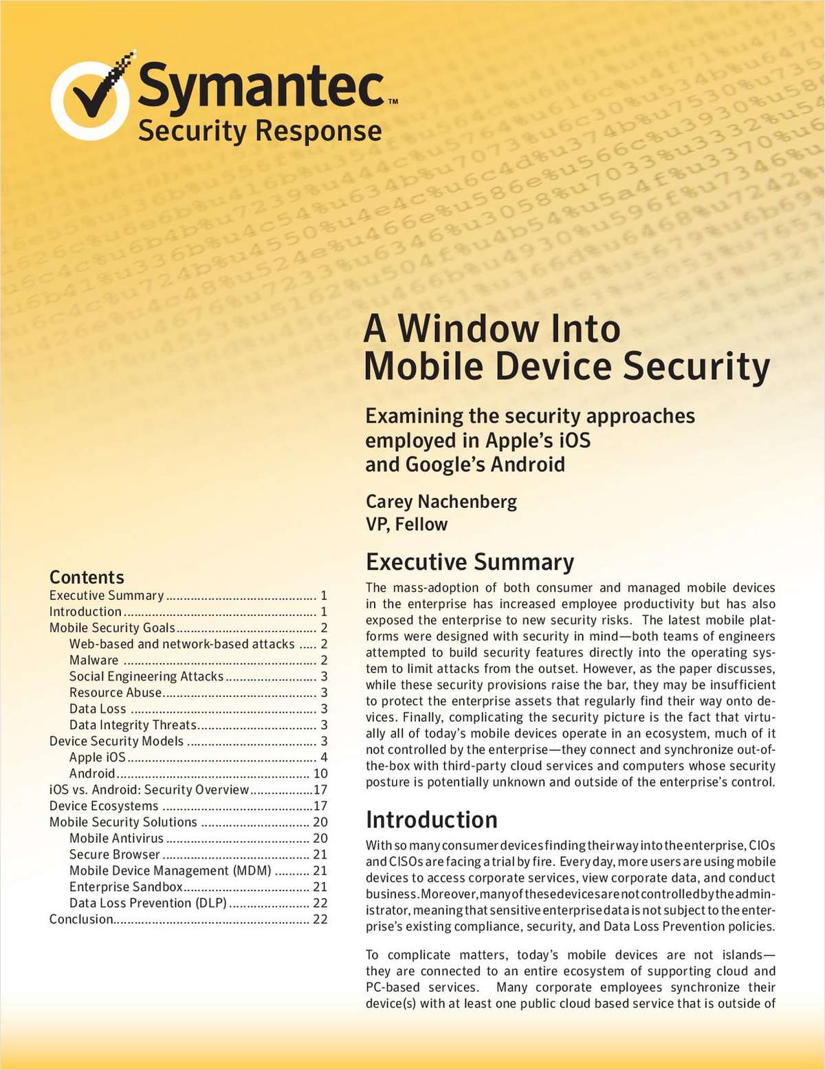 A Window into Mobile Device Security