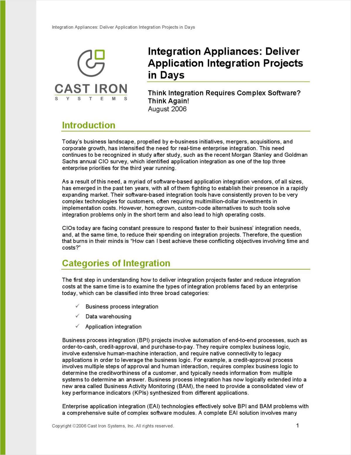 Integration Appliances: Deliver Application Integration Projects in Days