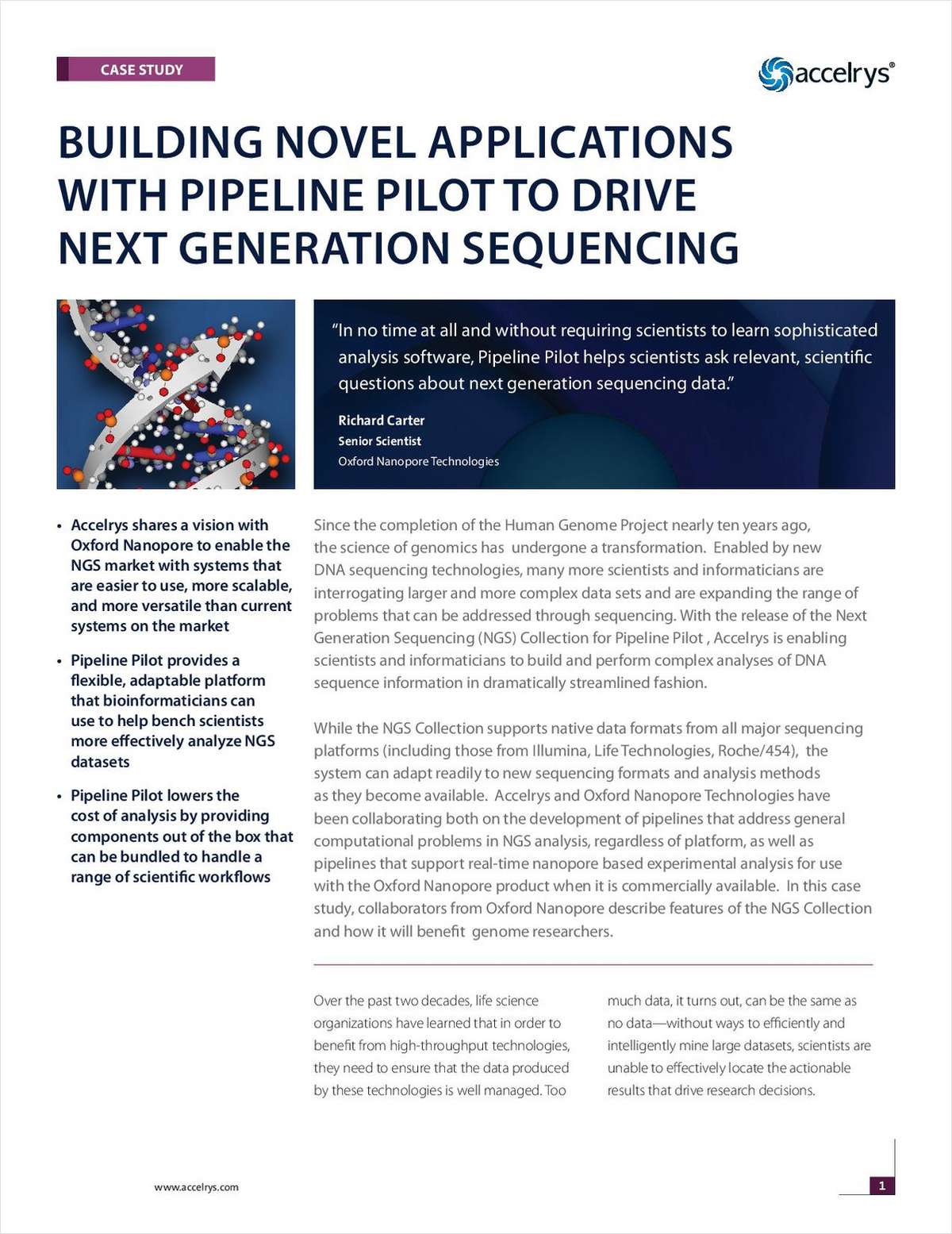 Building Novel Applications with Pipeline Pilot to Drive Next Generation Sequencing