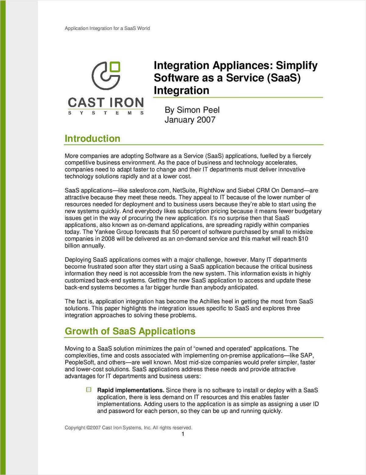 Integration Appliances: Simplify Software as a Service (SaaS)Integration