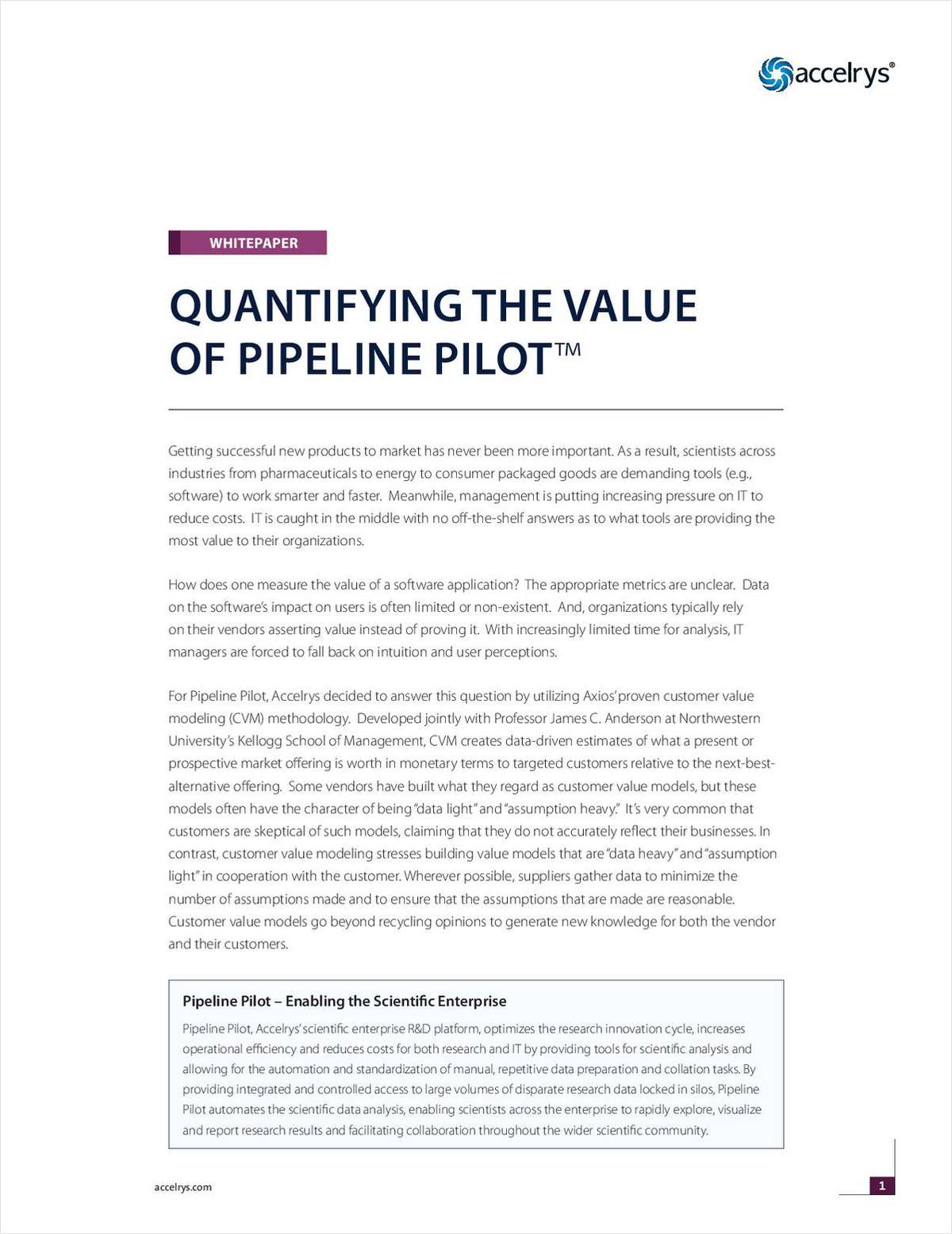 Quantifying the Value of Pipeline Pilot, the Accelrys Scientific Enterprise Platform