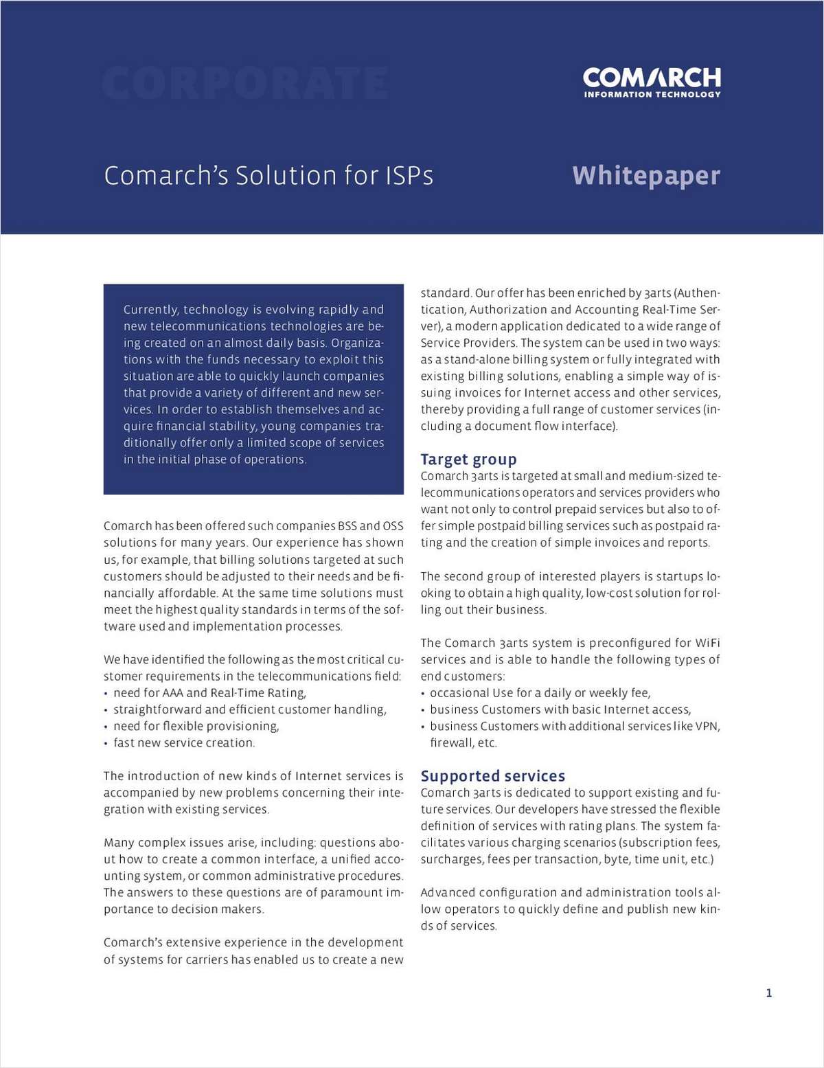 Comarch's Solution for ISPs