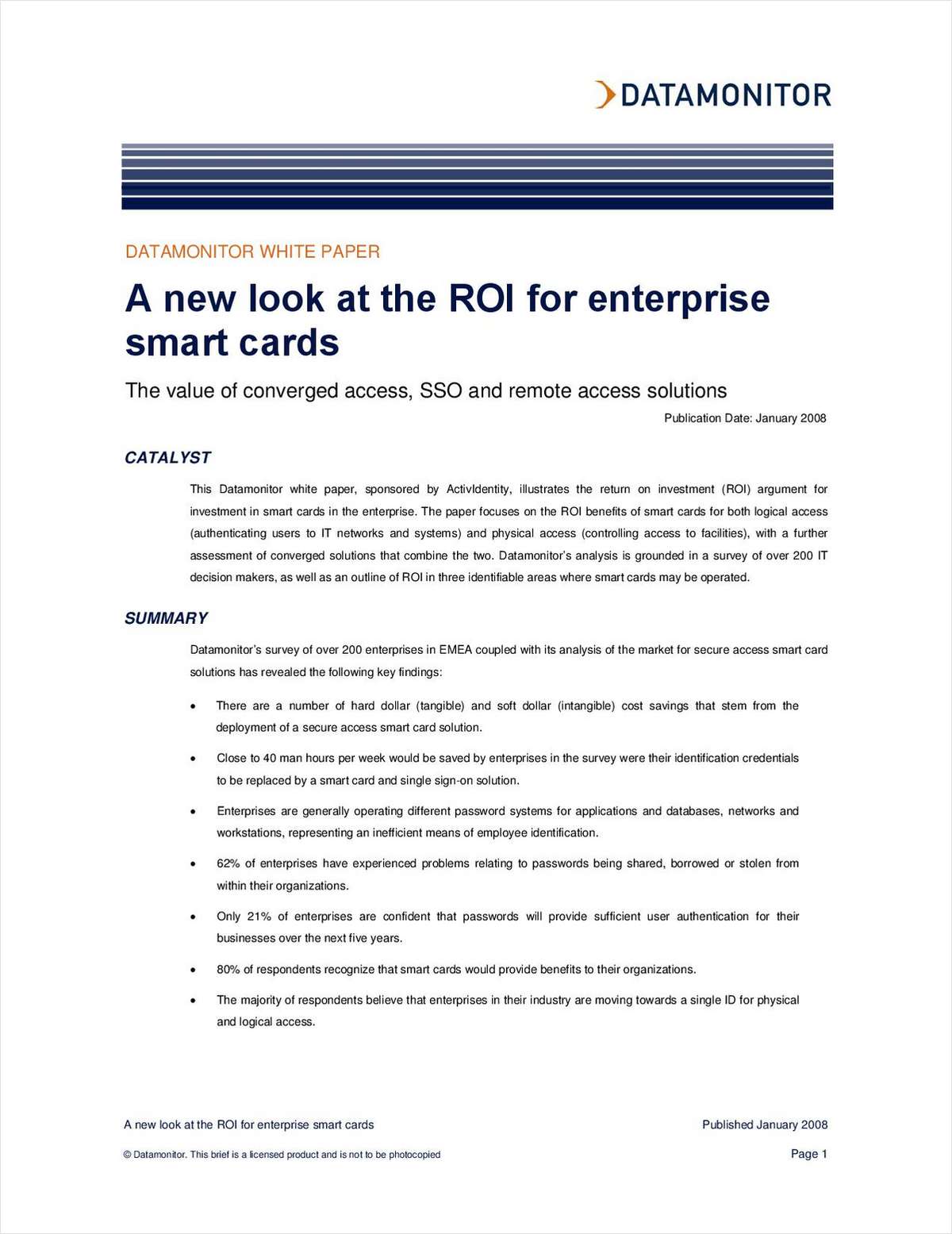 A New Look at the ROI for Enterprise Smart Cards