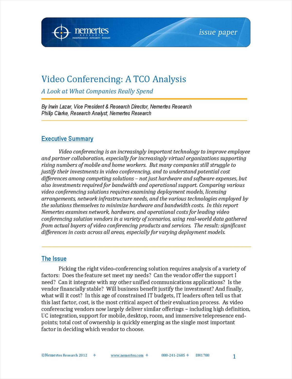 Video Conferencing, A TCO Analysis: A Look at What Companies Really Spend