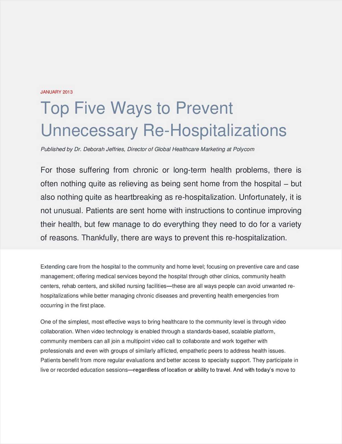 Top Five Ways to Prevent Unnecessary Re-Hospitalizations