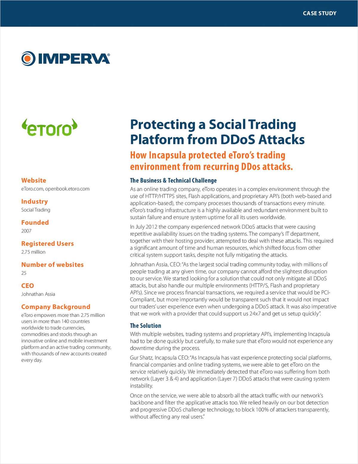 eToro Maximizes Availability of Its Online Trading Operations with Incapsula