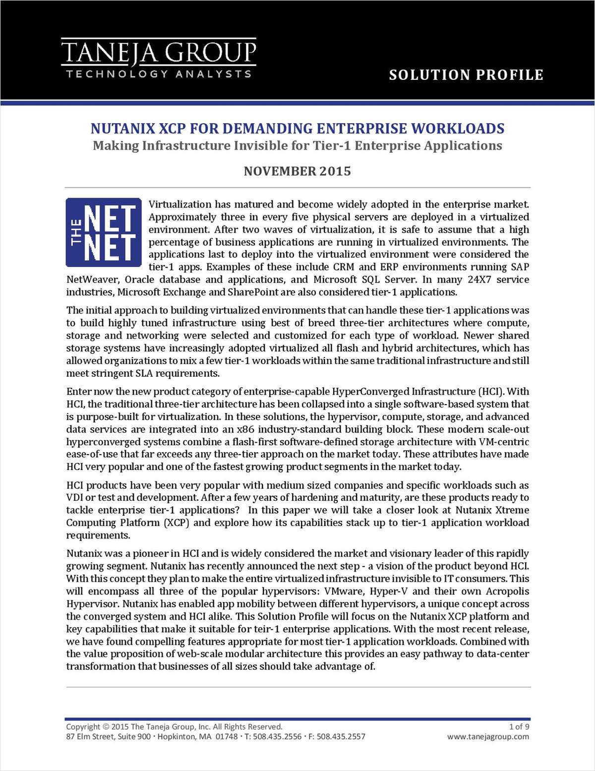 Nutanix XCP for Demanding Enterprise Applications
