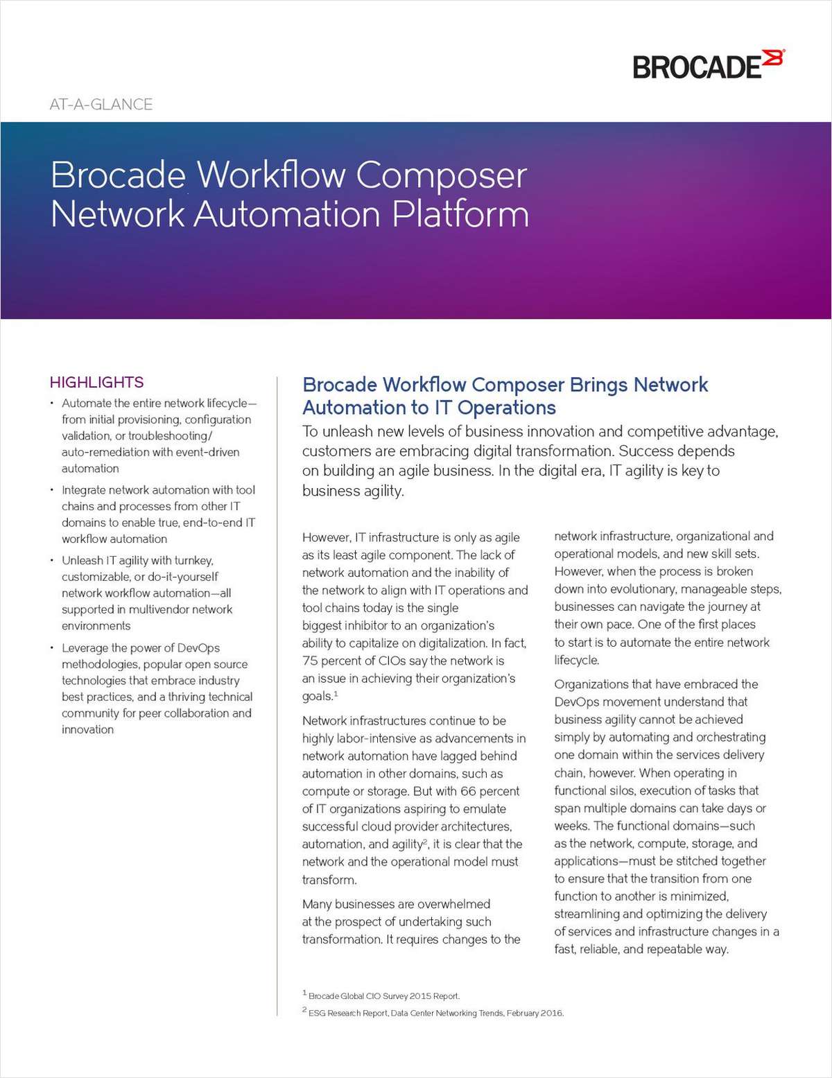 Brocade Workflow Composer Network Automation Platform
