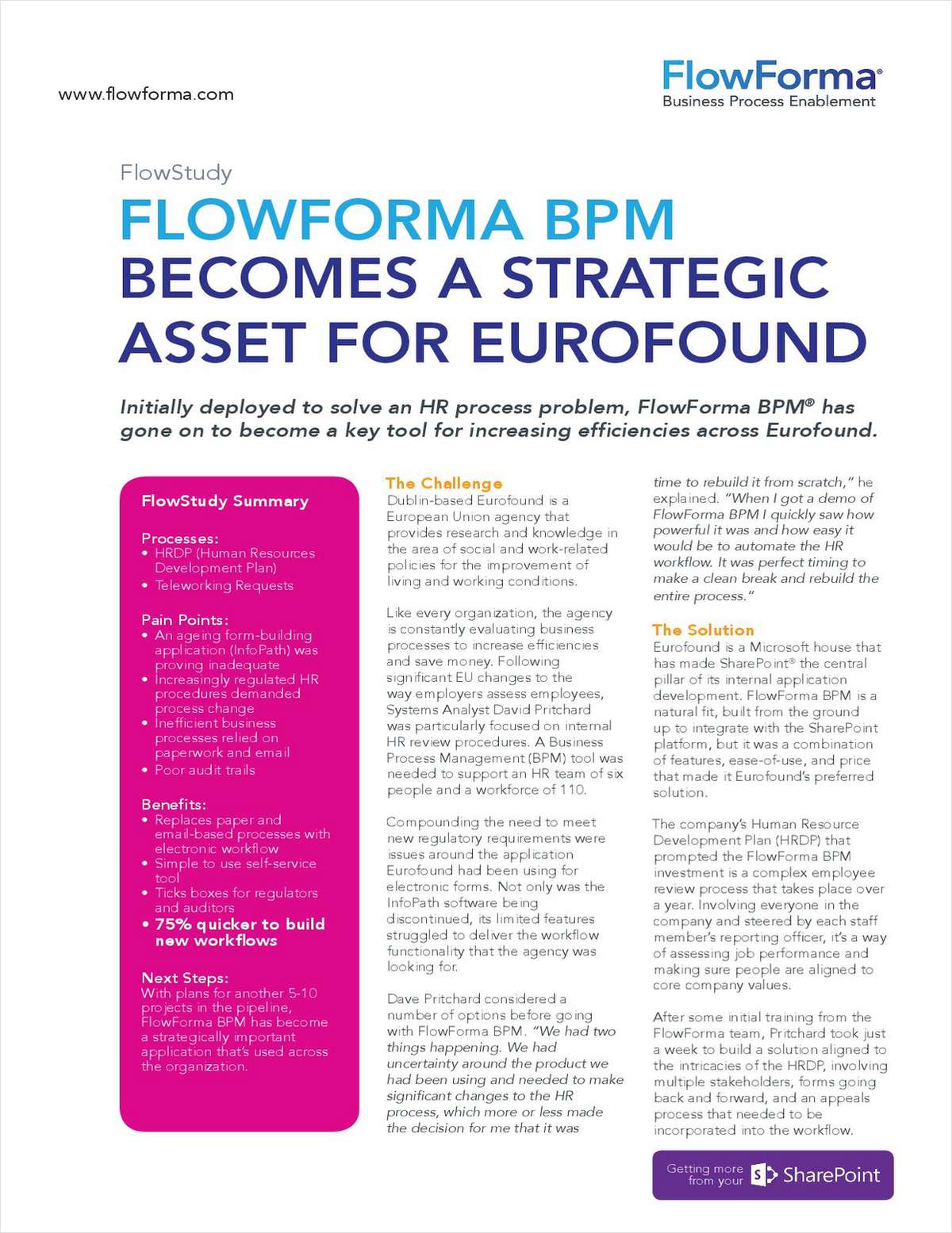 Eurofound Adopts FlowForma BPM To Drive 75% Efficiency Improvement