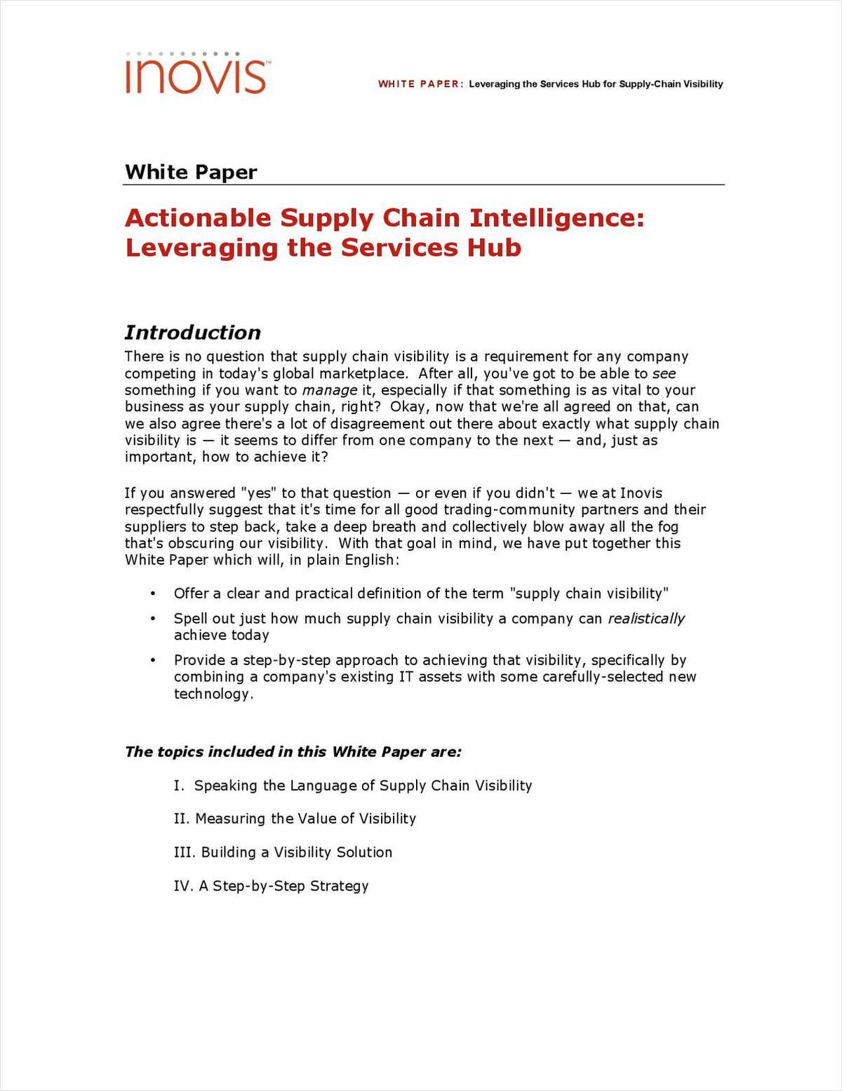 Actionable Supply Chain Intelligence: Leveraging the Services Hub