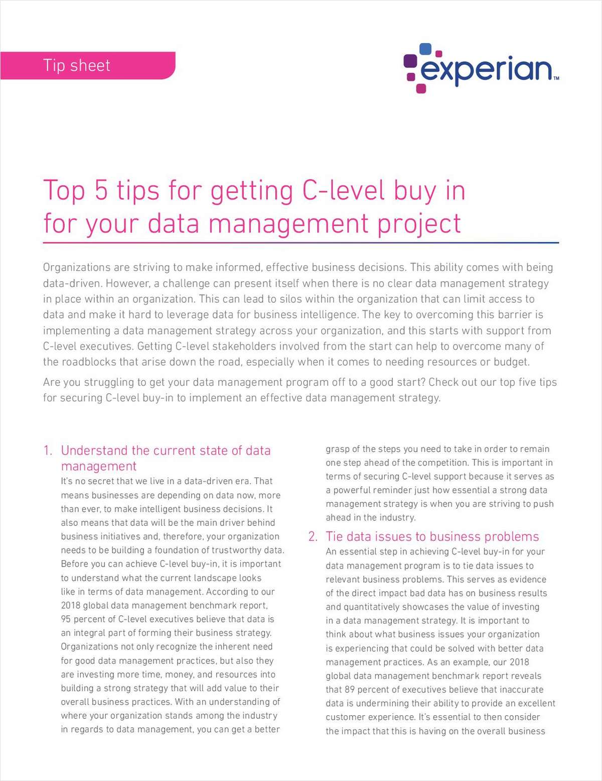 Top 5 tips for getting C-level buy in for your data management