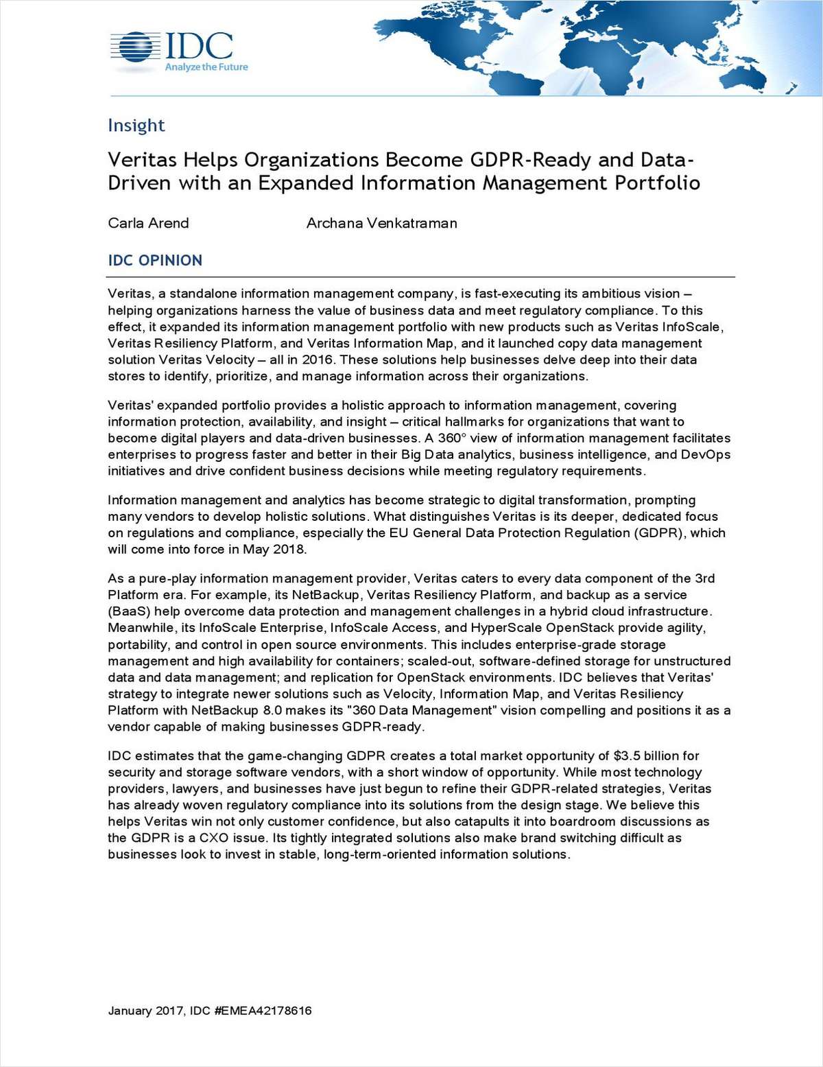 IDC: Veritas Helps Organizations Become GDPR-Ready and Data-Driven with an Expanded Information Management Portfolio