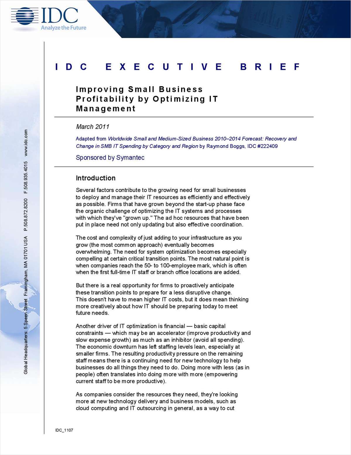 IDC Executive Brief: Improving Small Business Profitability by Optimizing IT Management