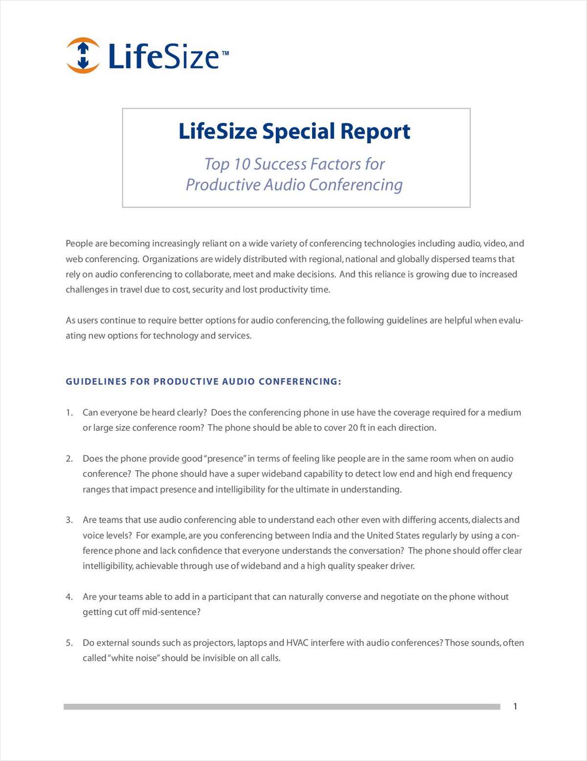 Top 10 Success Factors for Productive Audio Conferencing