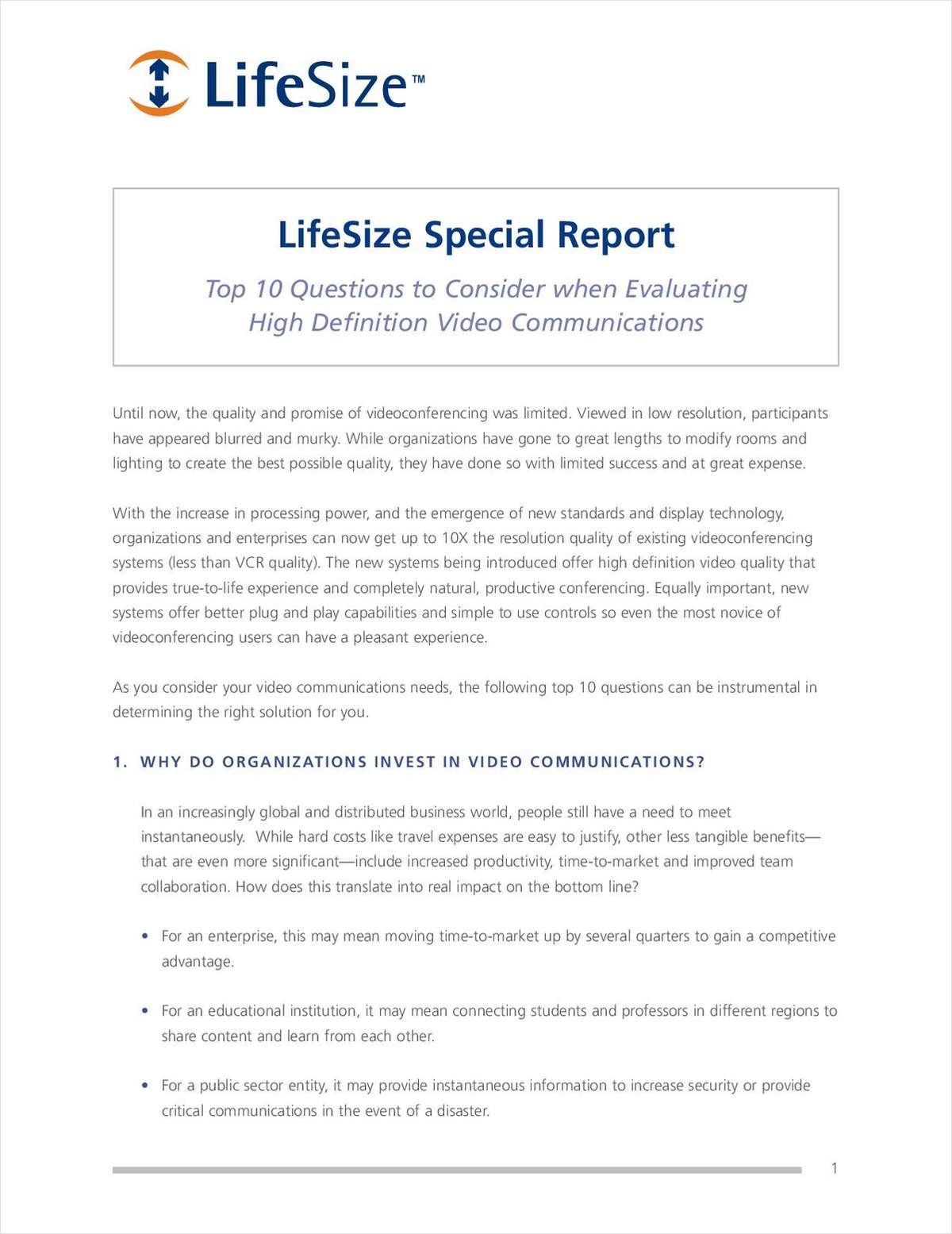 Read the Facts Before You Buy; Download Free Special Report on HD Video Conferencing Solutions