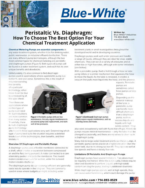 Peristaltic Vs. Diaphragm: How To Choose The Best Option For Your Chemical Treatment Application