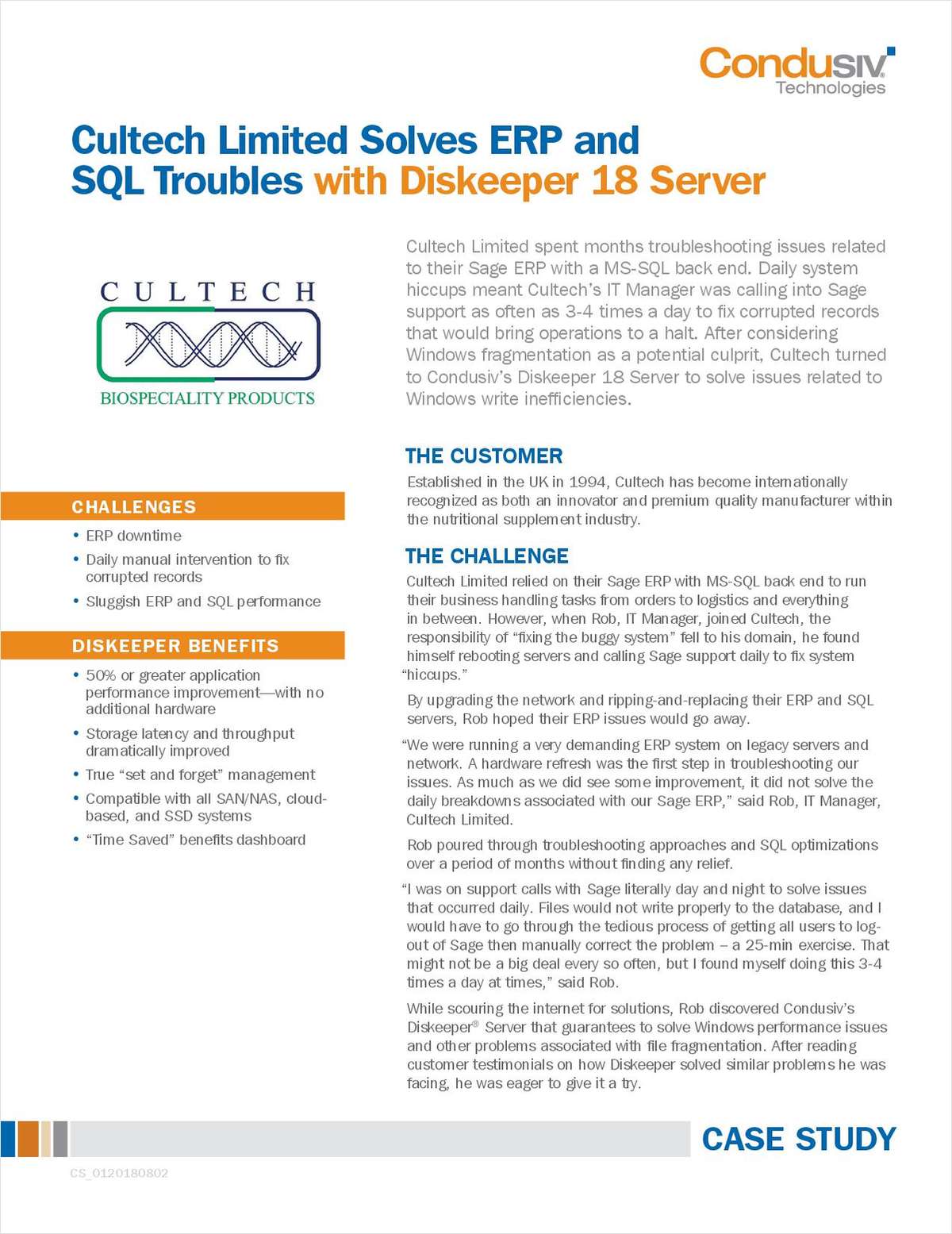 Cultech Limited Solves ERP and SQL Troubles with Diskeeper 18 Server