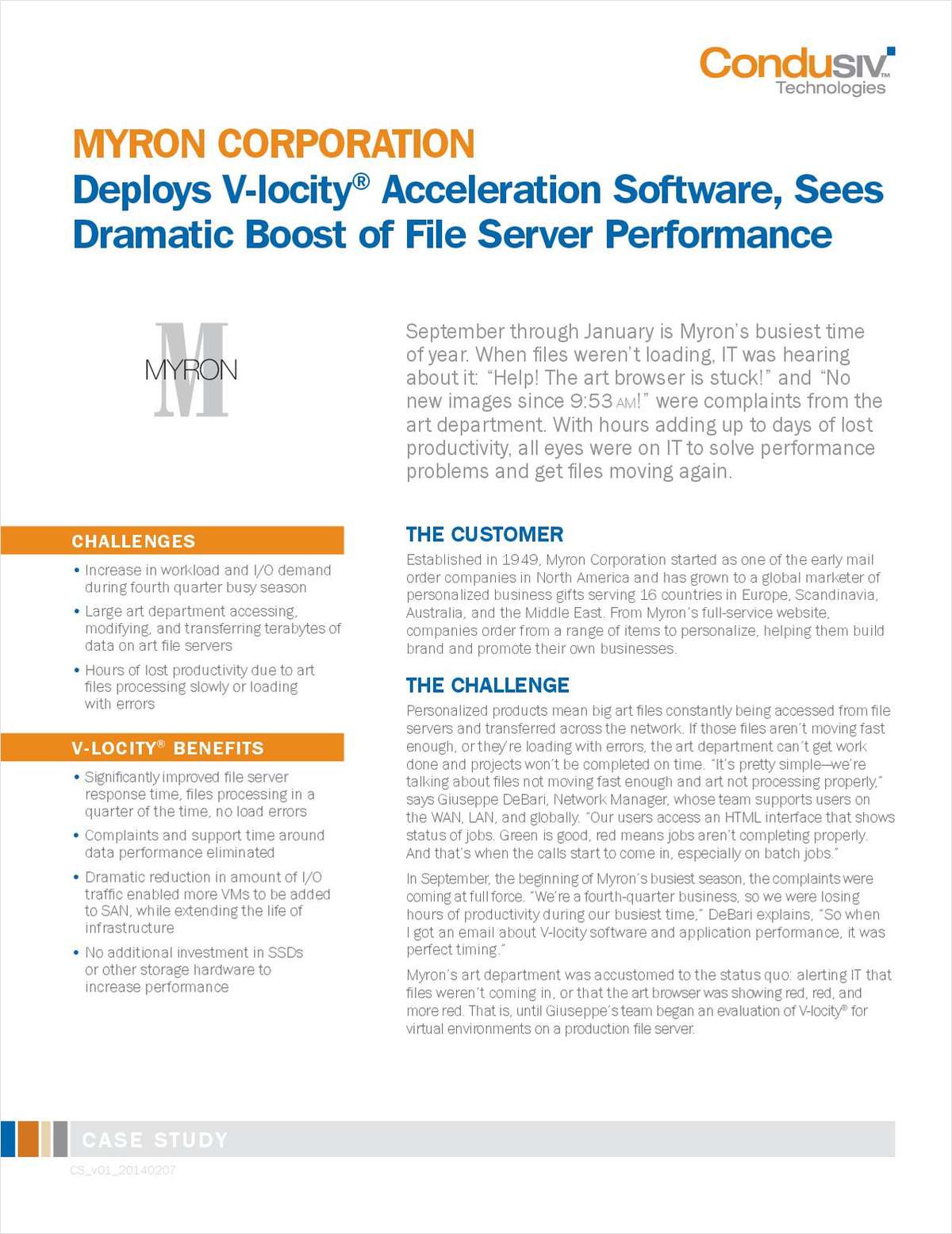 MYRON CORPORATION Deploys V-locity® I/O Reduction Software, Sees Dramatic Boost of File Server Performance