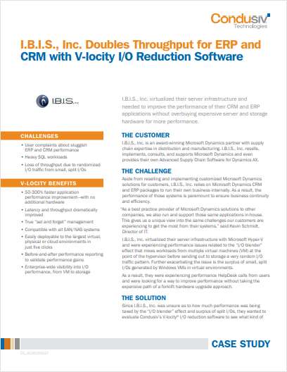 I.B.I.S., Inc. Doubles Throughput for ERP and CRM with V-locity I/O Reduction Software