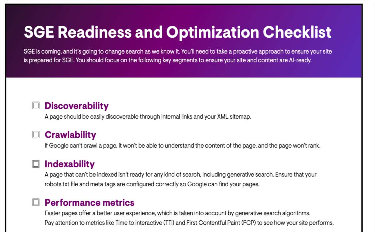 SGE Readiness and Optimization Checklist