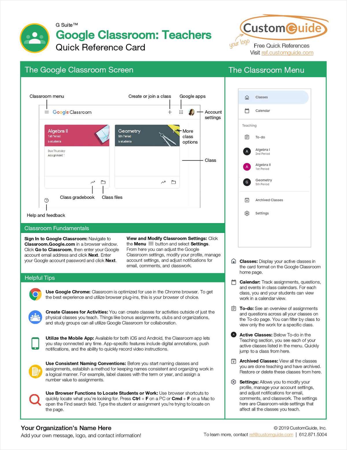 Google Classroom: Teachers- Free Reference Card