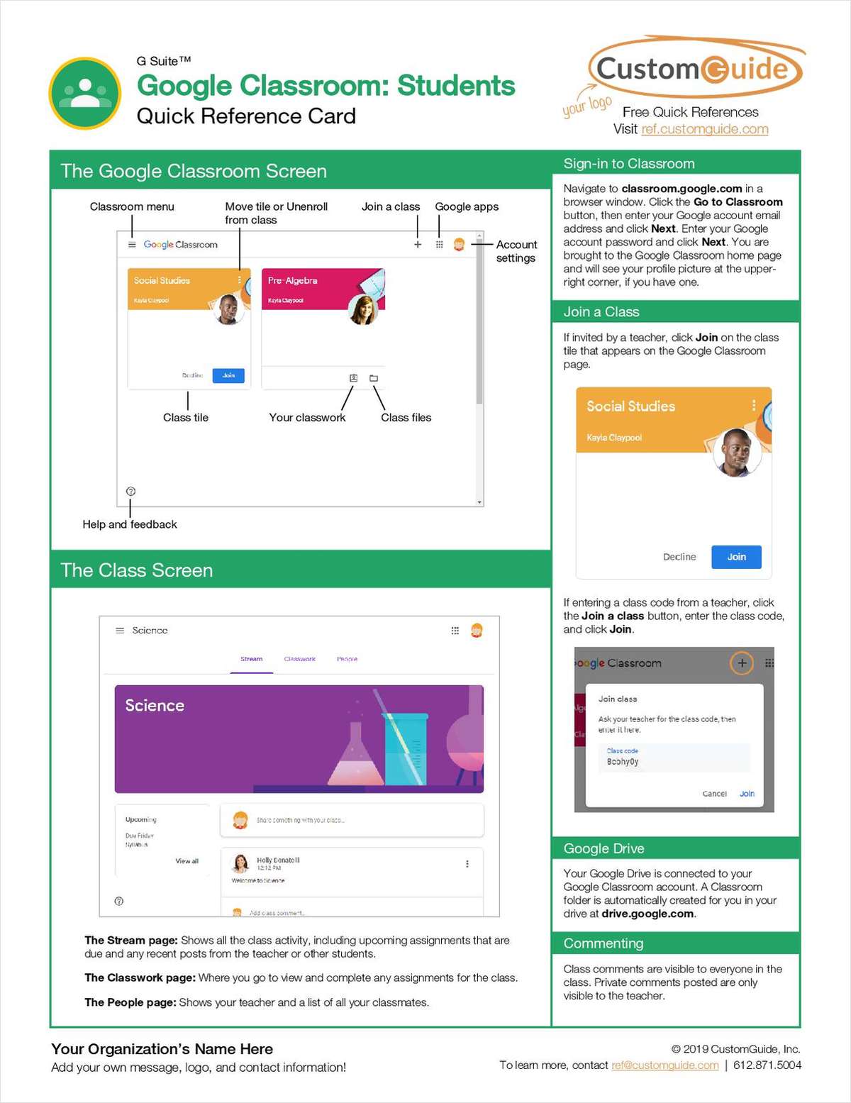 Google Classroom: Students- Free Reference Card