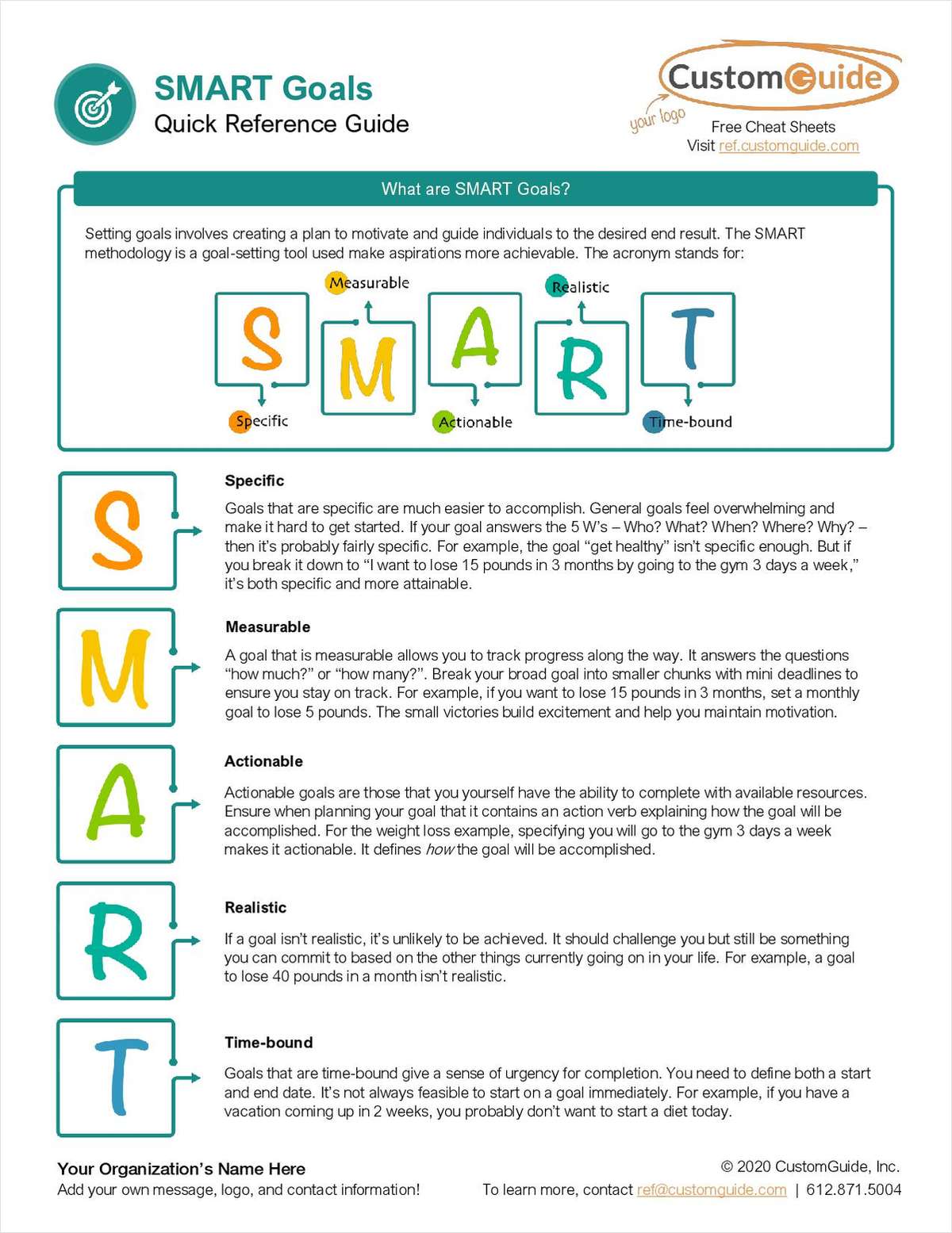 SMART Goals Quick Reference Guide, Free CustomGuide Tips and Tricks Guide