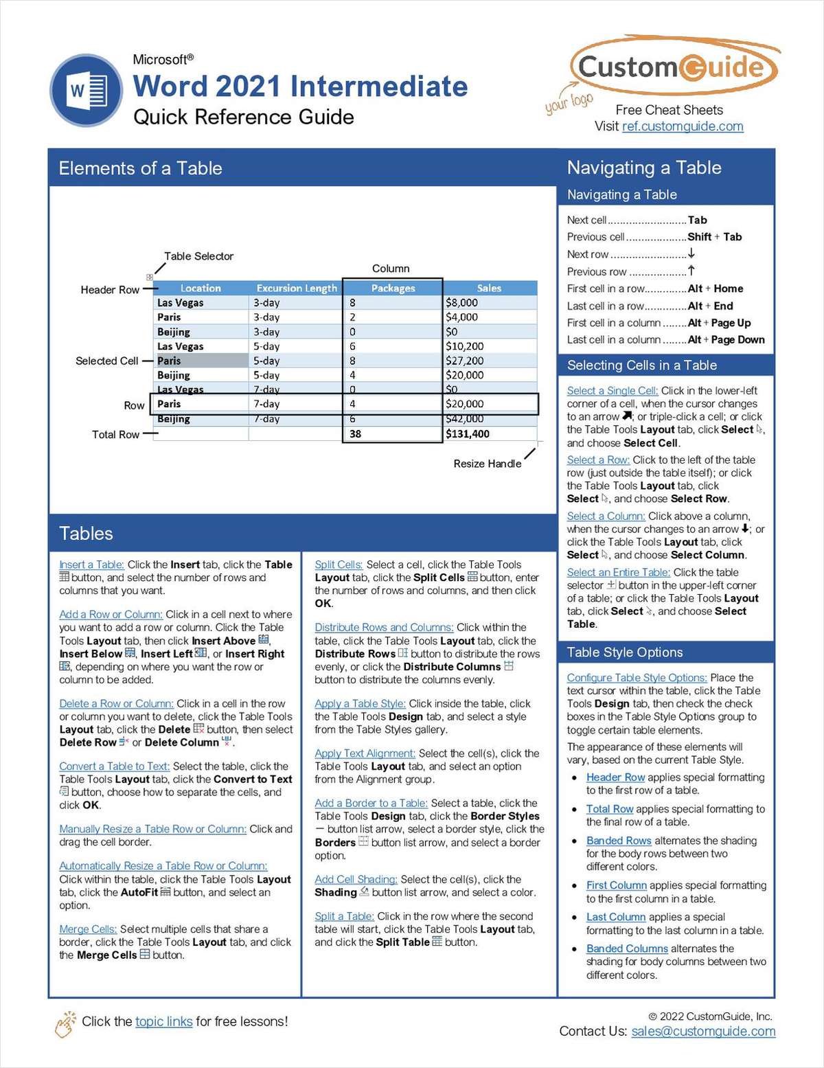 Microsoft Word 2021 Intermediate- Free Reference Card