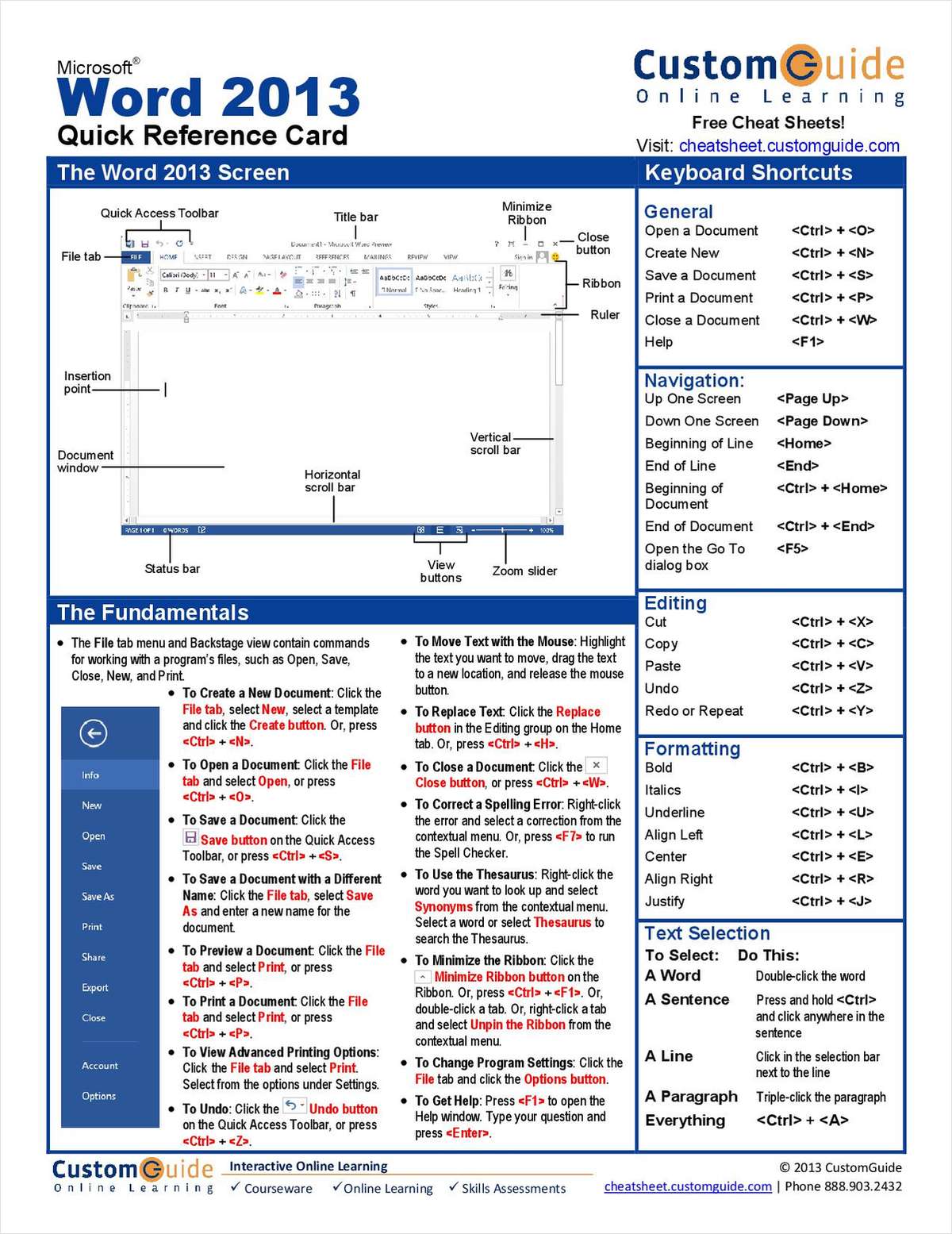 Microsoft Word 2013-- Free Reference Card