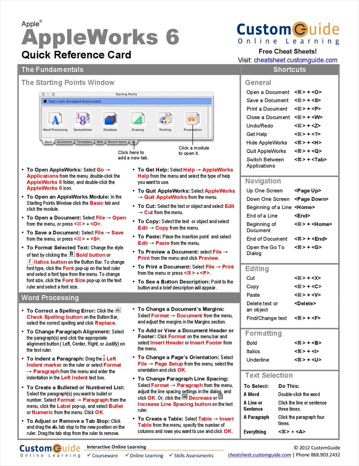 AppleWorks 6 -- Quick Reference Card