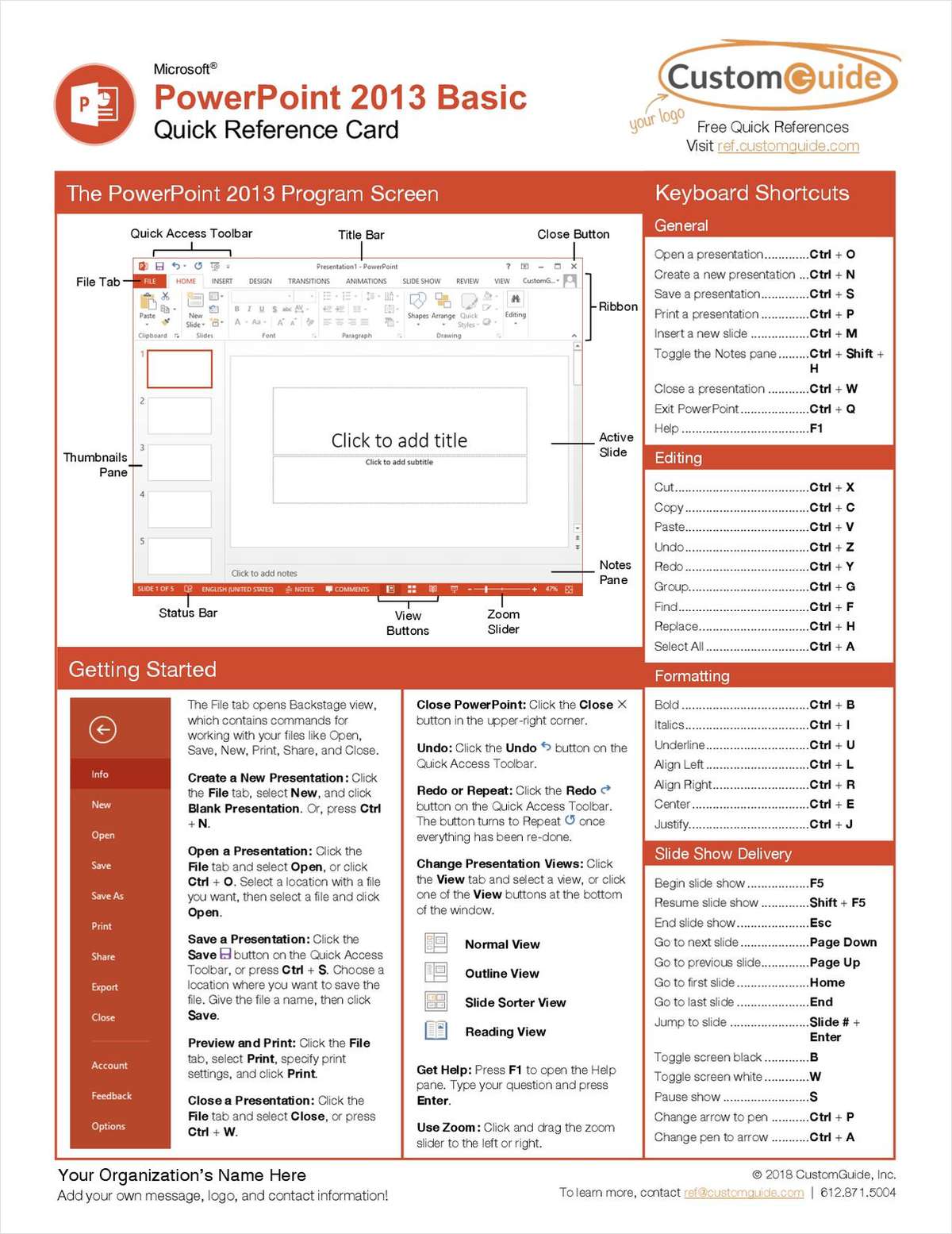 Microsoft PowerPoint 2013 Basic -- Free Quick Reference Card