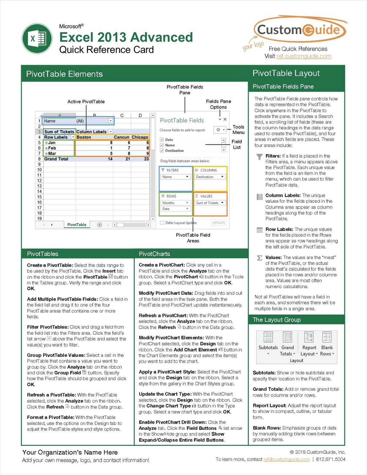 Microsoft Excel 2013 Advanced - Quick Reference Guide