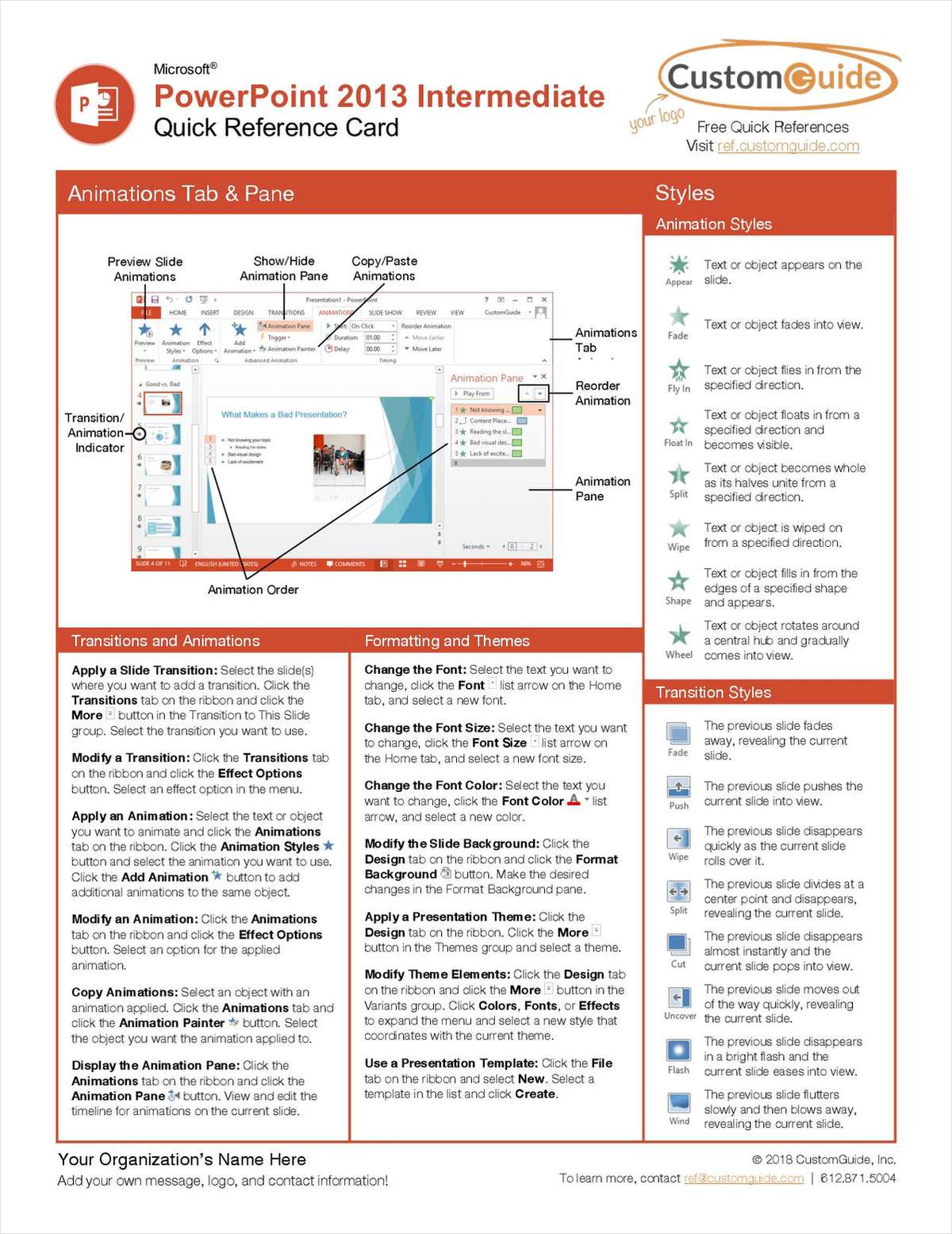 Microsoft PowerPoint 2013 Intermediate - Quick Reference Card