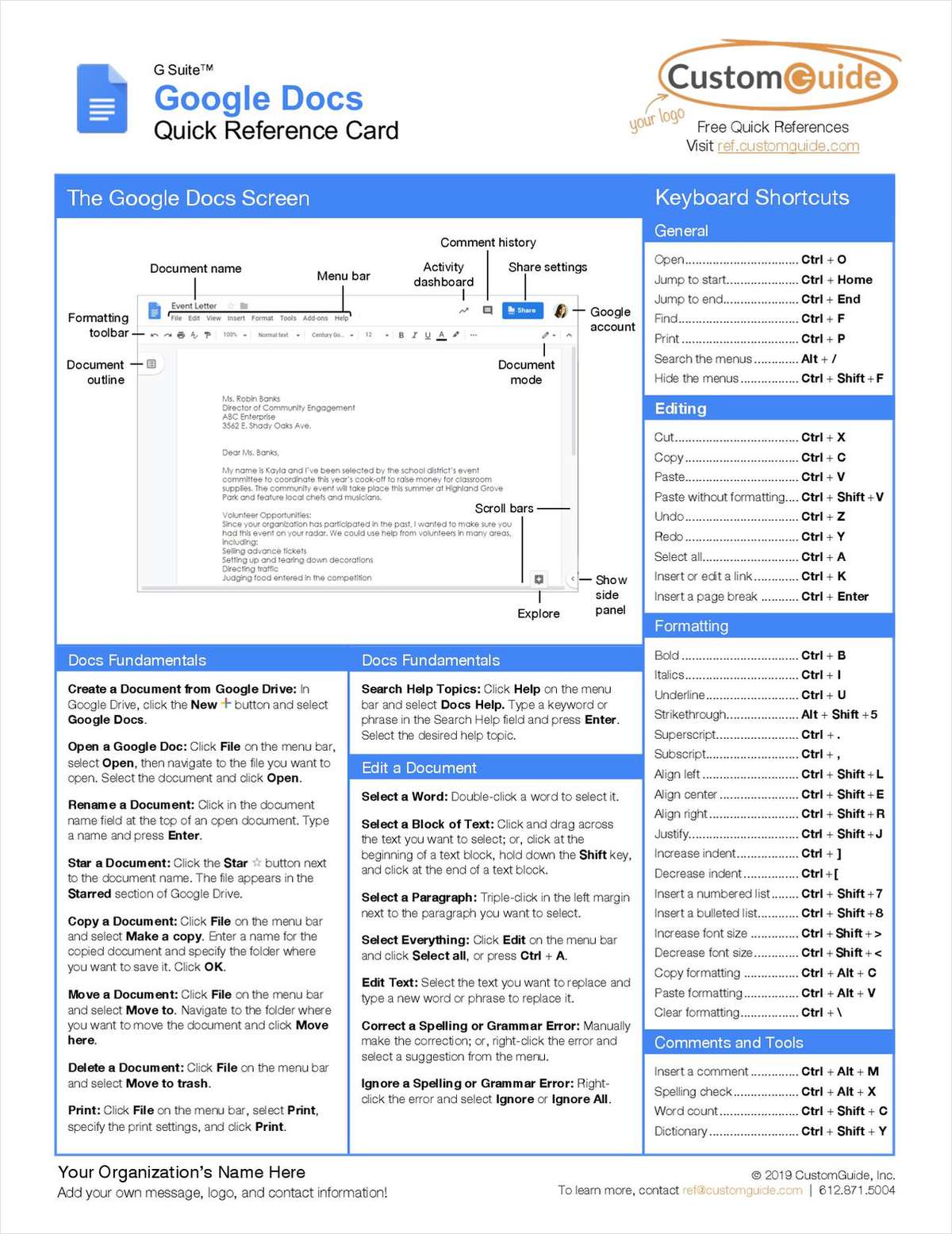 Google Docs Quick Reference Guide, Free CustomGuide Tips and Tricks Guide