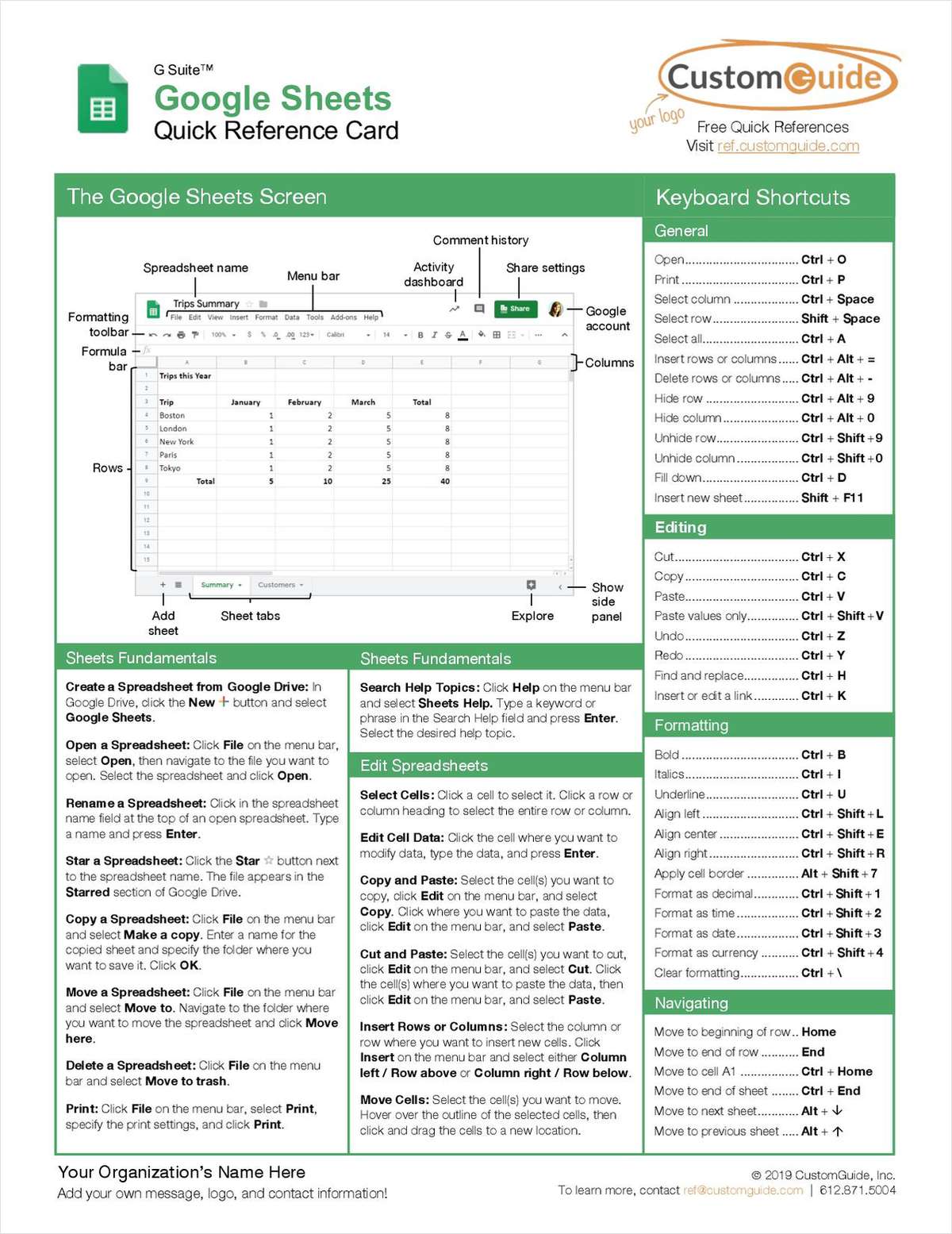 Google Sheets - Quick Reference Card