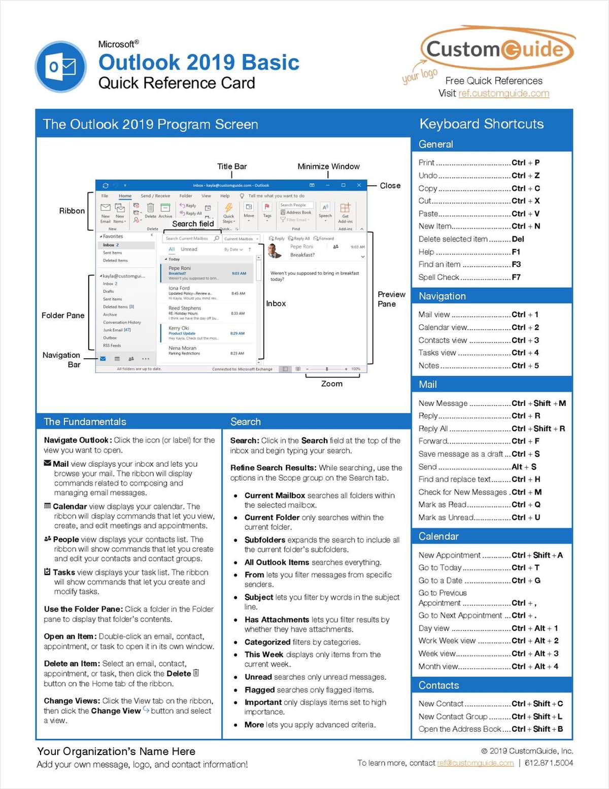 Microsoft Outlook 2019 Basic - Quick Reference Card