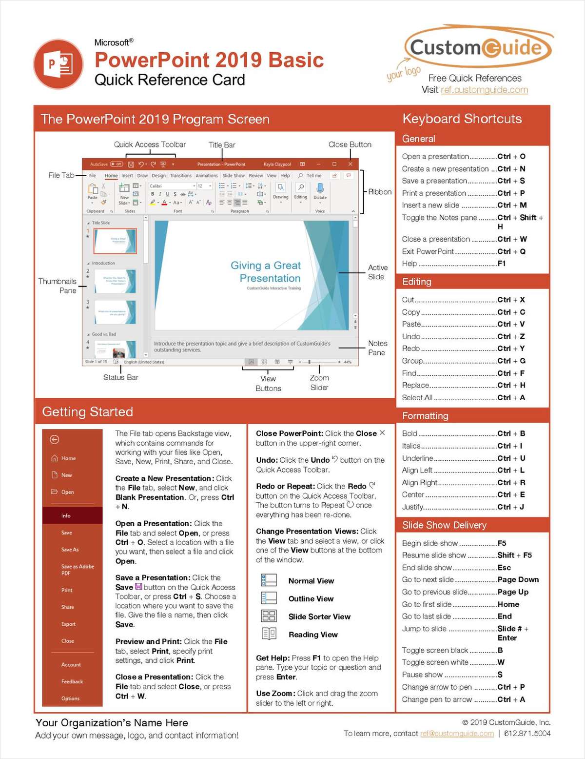 Microsoft PowerPoint 2019 Basic - Quick Reference Card