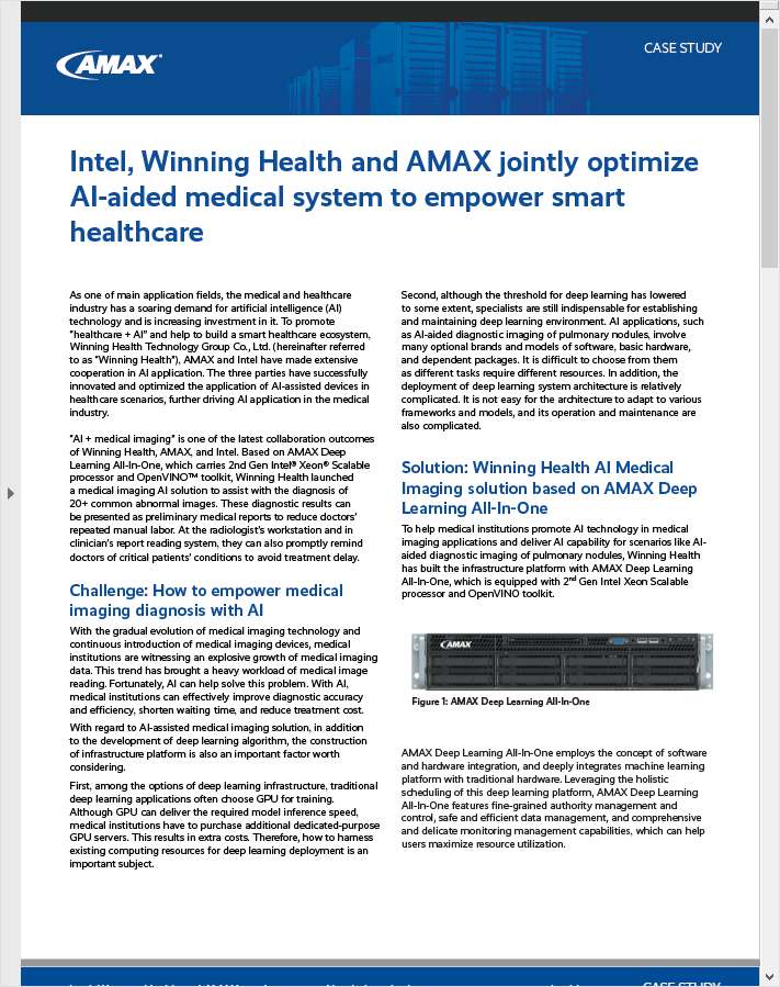 Intel, Winning Health and AMAX jointly optimize AI-aided medical system to empower smart healthcare